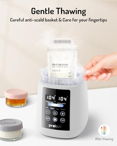 Bottle Warmer, prekull Fast Baby Bottle Warmer for Breastmilk, Formula with Accurate Temp Control, 48H Thermostat Baby Milk Warmer with Thaw, Night Light, Bottle Warmers for All Bottles