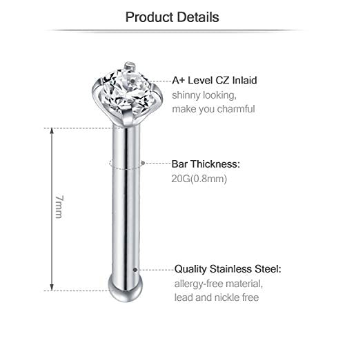 Zolure 18G 20G 22G Nose Pin Bone Screws Studs Surgical Steel Body Piercing Jewelry for Women Men