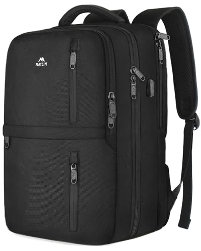 MATEIN Carry on Backpack, 40L Flight Approved Large Travel Laptop Backpack with USB Charge Port, 17 Inch Water Resistant Luggage Computer Daypack College Overnight Weekender Bag for Men & Women, Black