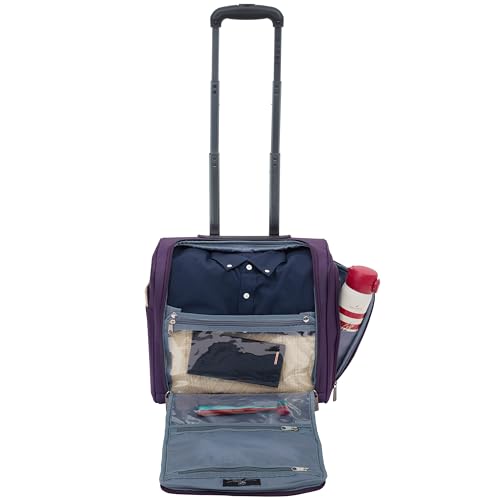 TPRC 15-Inch Smart Under Seat Carry-On Luggage with USB Charging Port, Telescoping Handles, Purple, Underseater