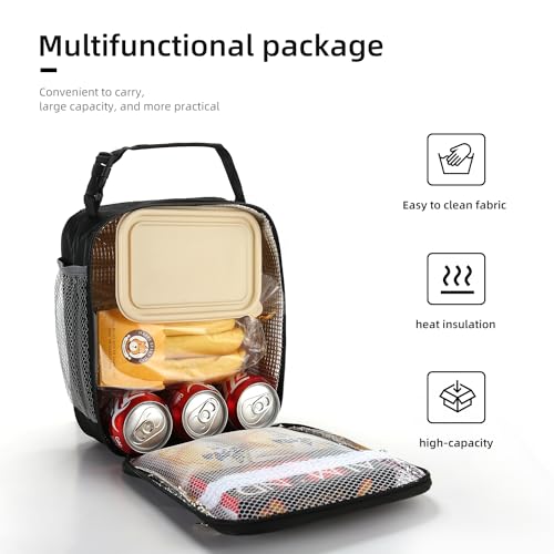 Lunch box Lunch bag for men women Large capacity Lunchbox Reusable Lunch bags Insulated Lunch bag Lunch box cooler (Black)