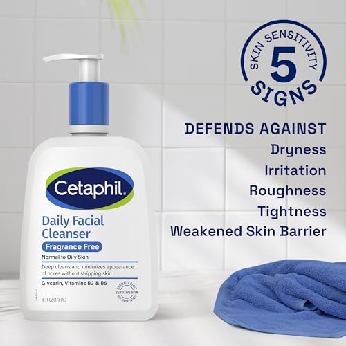 Cetaphil Face Wash, Daily Facial Cleanser for Sensitive, Combination to Oily Skin, NEW 16 oz, Fragrance Free, Gentle Foaming, Soap Free, Hypoallergenic (Packaging May Vary)