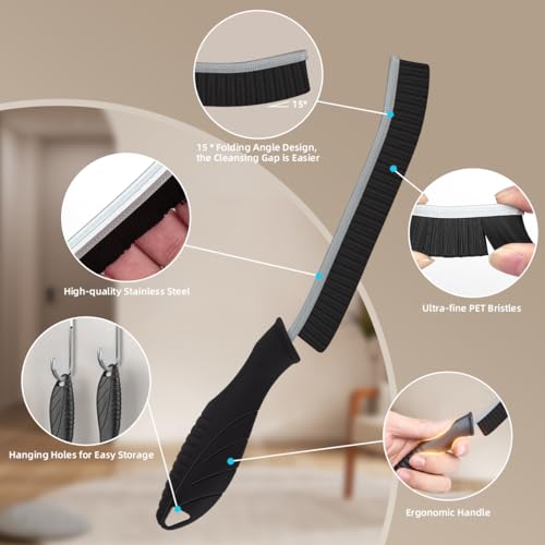SXhyf Hard Bristle Crevice Cleaning Brush - Multifunctional Gap Cleaning Brush, Bathroom Cleaning Brush, Grout Brush, Crevice Cleaning Tools for Household Use, Kitchen, Window, Vehicle(Black Handles)
