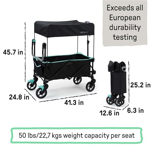 Summer by Ingenuity Pop 'N Ride Lightweight Stroller Wagon - Face-to-Face Seats for 2 with 3-Point Harnesses & Sun Canopy