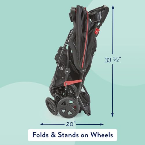 Kolcraft Cloud Plus Side-by-Side Lightweight Double Baby Stroller and Toddler Stroller with Reclining Seats, Child and Parent Trays, Large Storage, Extendable Canopies, Compact Fold - Red/Black