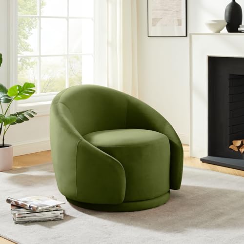 Swivel Barrel Chair, Upholstered Modern Round Accent Arm Chairs, 360° Swivel Single Sofa Armchair for Living Room and Bedroom, Green Velvet