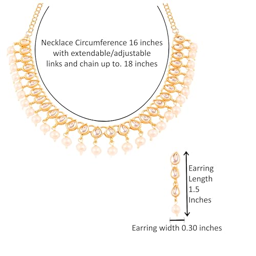 Touchstone Indian Bollywood Charming Mughal Kundan Faux Pearls Hangings Classic Single Line Designer Jewelry Necklace Set In Gold Tone For Women.