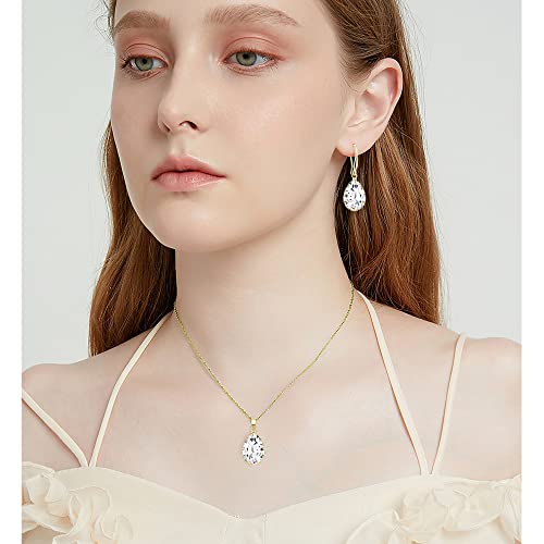 Linawe Crystal Jewelry Sets for Women, Diamond Pendant Necklace, Rhinestone Drop Dangle Earrings, Matching Wedding Jewelry, Birthstone Cubic Zirconia, 14K Gold/Rose Gold/Silver Tones