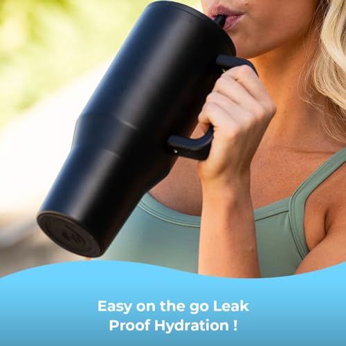 HydroJug Traveler - Modern 40 oz Tumbler with Handle & Simple Flip Straw - Car Cup Holder Friendly, Leak Resistant Water Bottle - Reusable Insulated Stainless Steel & Rubber Base