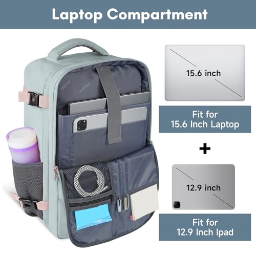 Taygeer Personal Item Backpack for Men Women, Travel Backpack Carry on Luggage Flight Approved with USB Charging Port & Shoe Pouch, Large Weekender Backpack Work Bag for Hiking Gift, Gray Powder