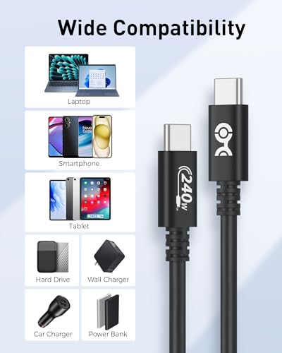 Cable Matters [USB-IF Certified 240W USB C Cable 3.3 ft in Black for MacBook Pro, iPad Pro, iPhone 15 Pro, Apple Vision Pro (140W USB C Charger Cable, USB C Charging Cable, USB 2.0, No Video)