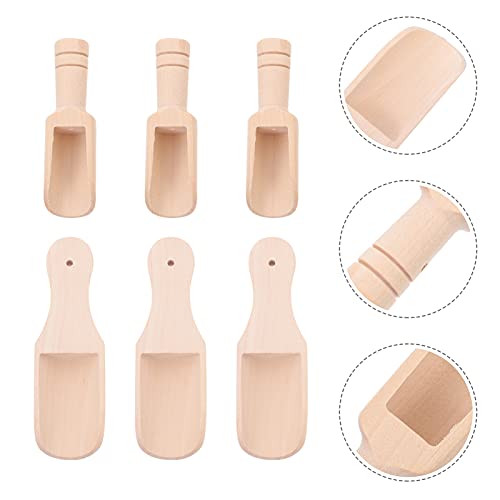 Veemoon 6pcs wooden flour scoop bath salt scoop sugar large wooden scoop washing small soup coffee condiments honey kitchen tool tea furniture