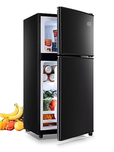 KRIB BLING Mini Fridge With Freezer,3.5 Cu. Ft Compact Refrigerator With 2 Doors,7- Level Adjustable Thermostat, Removable Glass Shelves For Bedroom, Office, Kitchen, Apartment, Dorm, Black