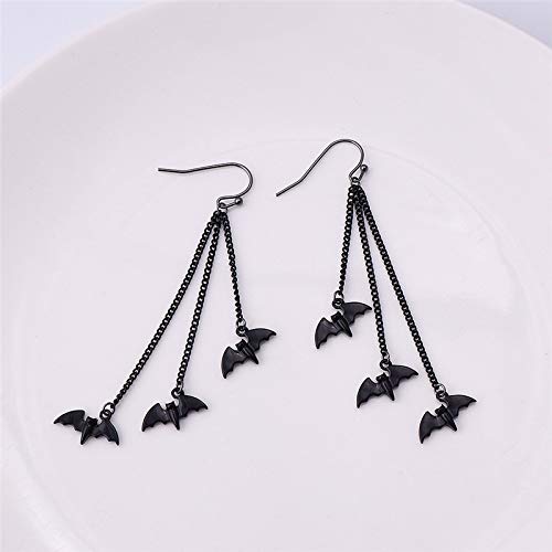 Halloween Black Bat Vampire Dangle Earrings Necklace Set Long Dangle Hook Earrings Halloween Costumes Scary Decorations Party Jewellery Gift for Women Girls