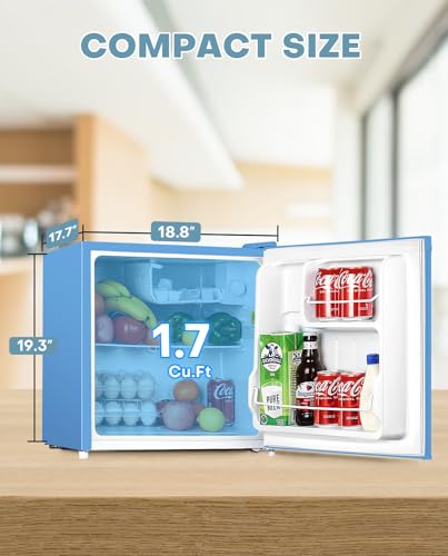 Upstreman 1.7 Cu.ft Mini Fridge with Freezer, Adjustable Thermostat, Energy Saving, Low Noise, Single Door Compact Refrigerator for Dorm, Office, Bedroom, Blue-FR17