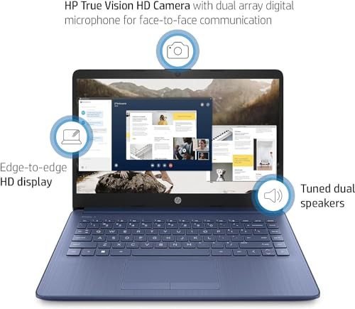 HP Stream 14-inch Ultra-Thin Laptop for Students and Business - 1-Year Office 365, Intel Quad-Core Processor, 8GB RAM, 64GB eMMC, HD Display, 12H Long Battery, HD Webcam, Win11 in S Mode with Mouse