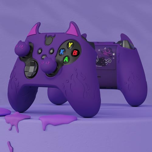 PlayVital Cute Demon Silicone Cover for Xbox Series X/S Controller, Kawaii Anti-Slip Controller Skin Grip Protector for Xbox Core Wireless Controller with Thumb Grip Caps - Purple