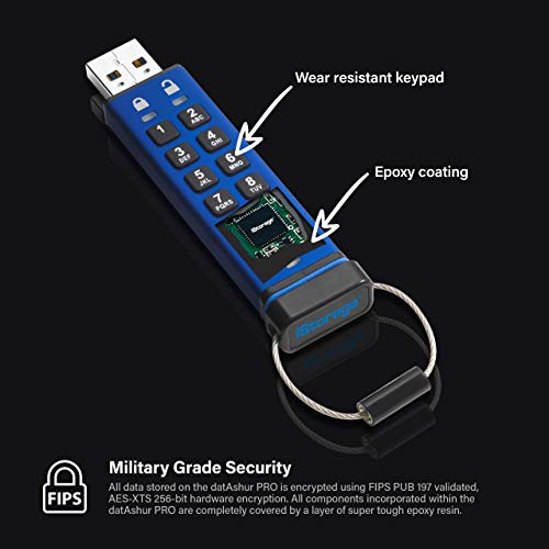 iStorage datAshur PRO 32 GB | Encrypted USB Memory Stick | FIPS 140-2 Level 3 Certified | Password protected | Dust/Water Resistant | IS-FL-DA3-256-32