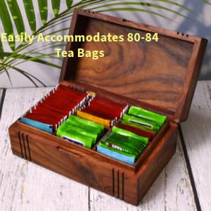 Wooden Tea Box - Tea Box for Tea Bags Organiser - Engraved Hardwood Tea Chest with 6 Compartments - Tea Storage Box Multi Functional - Wood Tea Box Organiser - 10 x6 inch (6 compartment box)