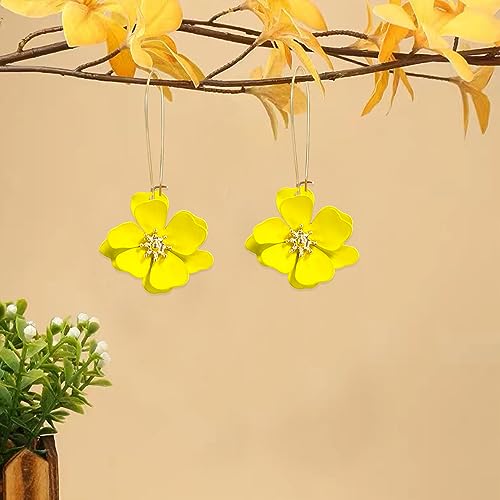 GUOXIAOMEI Bohemian Daisy Flower Matte Floral Long Petal Drop Dangle Earrings Layered Tiered for Women Girls Chic Boho Wedding Jewelry