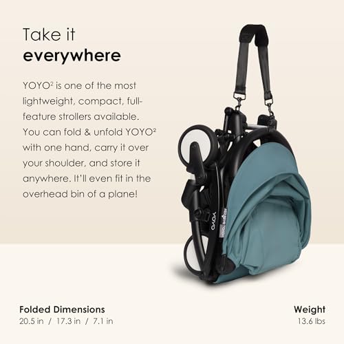 BABYZEN YOYO2 Stroller - Lightweight & Compact - Includes Black Frame, Aqua Seat Cushion + Matching Canopy - Suitable for Children Up to 48.5 Lbs