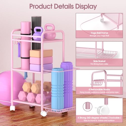 Home Gym storage Rack - Gym Equipment Storage Rack for Yoga Mat Yoga Ball Dumbbells Kettlebells Foam Roller Yoga Strap and Resistance Bands Workout Equipment Organizer