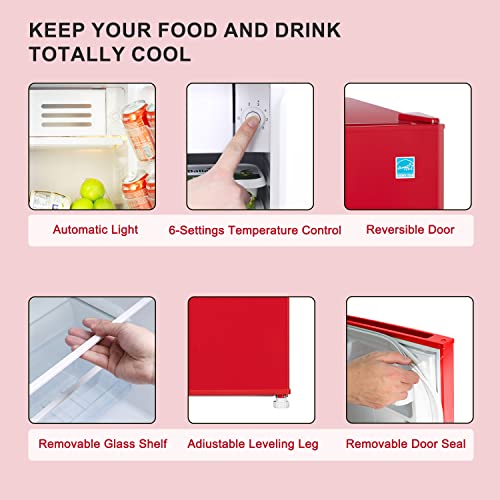 Frestec 3.1 CU' Mini Refrigerator, Compact Refrigerator, Small Refrigerator with Freezer, Red (FR 310 RED)