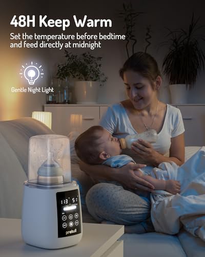 Bottle Warmer, prekull Fast Baby Bottle Warmer for Breastmilk, Formula with Accurate Temp Control, 48H Thermostat Baby Milk Warmer with Thaw, Night Light, Bottle Warmers for All Bottles