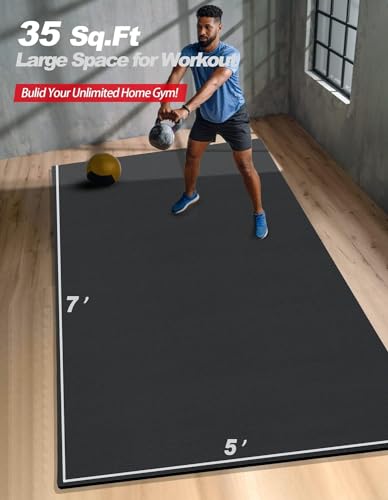 7' x 5' x 7mm Extra Large Exercise Mat, [35 Sq.Ft] Heavy-Duty & Extreme Non-Slip Rubber Gym Flooring for Home Gym, Pro Yoga Mat Gym Mat for Home Workout & Exercise Equipment, Shoe-Friendly