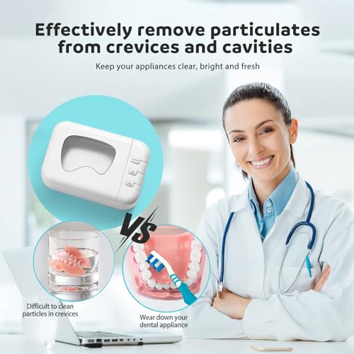 Professional Ultrasonic Cleaner Machine for Dentures, Retainer, Mouth Guard, Aligner, Whitening Trays, All Dental and Sleep Apnea Appliances (46kHz, 6.67oz, 24W)-White