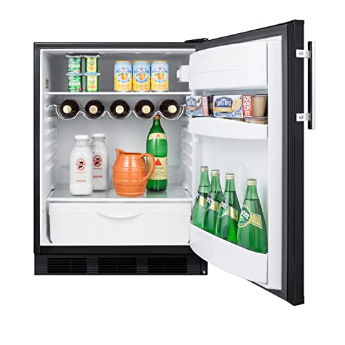 Summit Appliance FF63BK Freestanding Residential Counter Height 24" Wide All-refrigerator in Black Exterior with Auto Defrost, Deluxe Interior, Pro Style Handle and Adjustable Thermostat