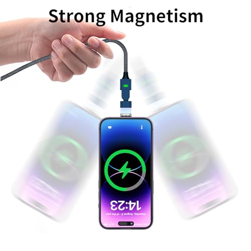 Magnetic Phone Charging Cable, 180° Rotatable Magnetic USB C Charger Cable Nylon Braided Cable - PD 100w 5A Magnetic Charging Cable - for iPhone 15/14/13 Series, MacBook Pro(6.6ft) 3pcs