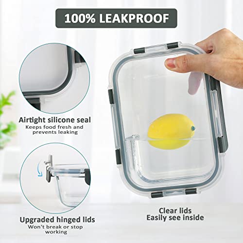 [10-Pack] Glass Meal Prep Containers with Lids-MCIRCO Food Storage Containers with Snap Locking Lids, Airtight Lunch Containers, Microwave, Oven, Freezer and Dishwasher