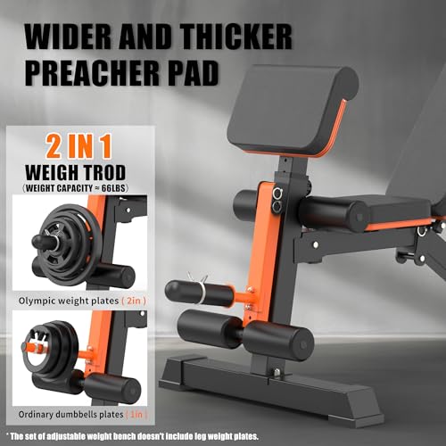 Adjustable Weight Bench, 1000LBS Weight Capacity Foldable Workout Bench, Ideal for Full Body Strength Training, Flat/Incline/Decline Bench Press Versatile Bench for Home Gym W/Leg Extension