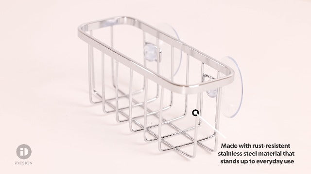 iDesign Gia Stainless Steel Dish Sponge Holder Basket with Suction Cups, Ideal for Kitchen Sinks and Bathroom Organization, 2.25"D x 2.5"W x 5.75"H, Set of 1, Polished