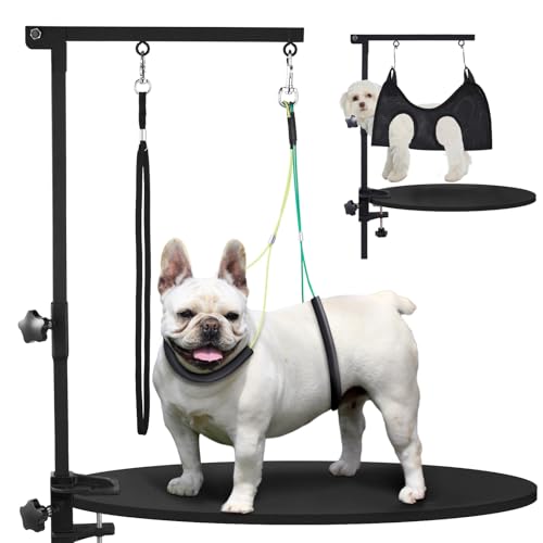 Dog Grooming Table Arm with Hammock - 35" Height Adjustable Dog Grooming Arm with Clamp, Hammock, and No-Sit Haunch Holders - Ideal for Small & Medium Pets
