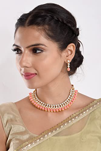 Efulgenz Indian Jewelry Sets for Women Bollywood Jewelry Indian Jewelry Cubic Zirconia CZ Crystal Choker Necklace Drop Earrings Set for Women