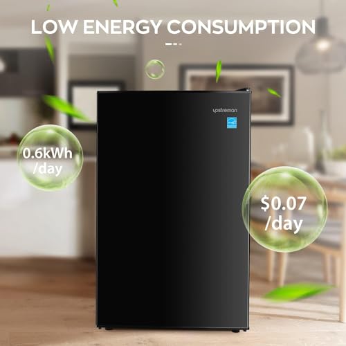 Upstreman 4.5 Cu.Ft Mini Fridge, Single Door Compact Refrigerator, Adjustable Thermostat, Low noise, Energy-efficient, Small Refrigerator for Bedroom, Office, Dorm, Classic Black, FR45