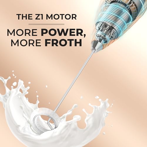 Zulay Kitchen Powerful Milk Frother Wand - Ultra Fast Handheld Drink Mixer - Electric Whisk Foam Maker for Coffee, Lattes, Cappuccino, Frappe, Matcha & Coffee Creamer - Milk Boss Black & Copper