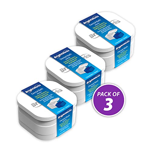 BrightWorks Dental Bath Cleaner Cup Case (3 Pack) for Dentures, Aligners, Retainers, Night Guards, Mouth Guards, Dental Guards, and Dental Appliances. Includes Rinsing Basket, Easy to Use.