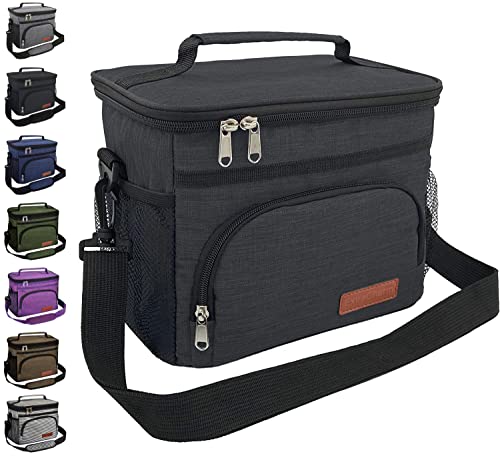 Insulated Lunch Bag for Women/Men - Reusable Lunch Box for Office Picnic Hiking Beach - Leakproof Cooler Tote Bag Organizer with Adjustable Shoulder Strap for Adults - Black