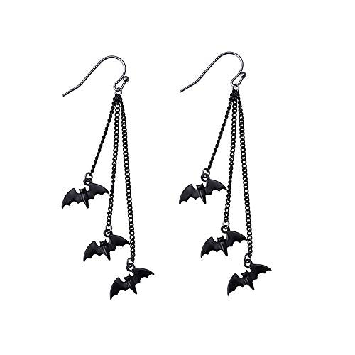 Halloween Black Bat Vampire Dangle Earrings Necklace Set Long Dangle Hook Earrings Halloween Costumes Scary Decorations Party Jewellery Gift for Women Girls