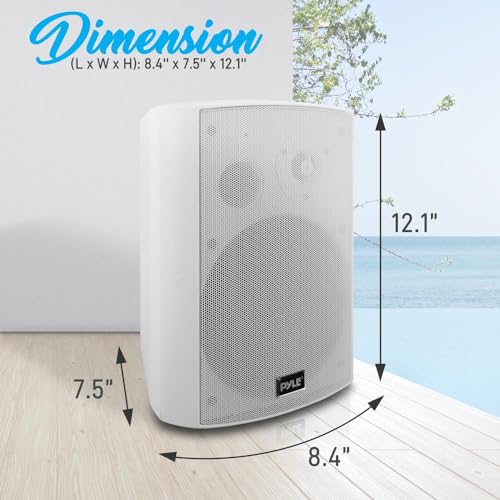 Outdoor Wall-Mount Patio Stereo Speaker - Waterproof Bluetooth Wireless & No Amplifier Needed - Portable Electric Theater Sound Surround System - Pyle PDWR61BTWT