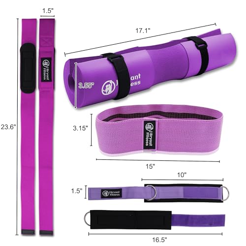 J Bryant Fitness Barbell Pad Kit with Ankle Straps for Cable Machine Resistance Hip Band for Booty Workout and Weight Lifting Straps, Thick Squat Pad with Bag for Hip-Thrusts, Squats, and Bench Press
