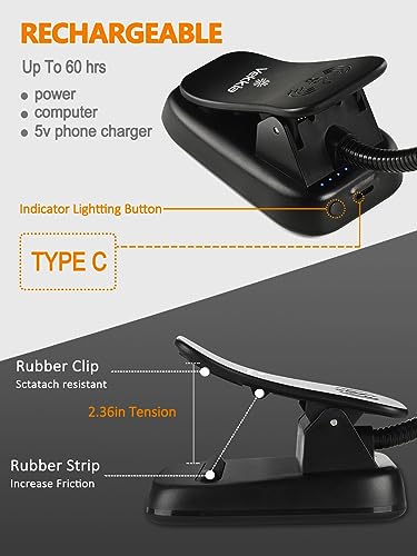 Vekkia Folding Music Stand Light, Portable 42 Led Rechargeable Super Bright Clip On Piano Lamp, Professional 5 Brightness×3 Color Temperature, Perfect for Grand Piano, Book Reading.
