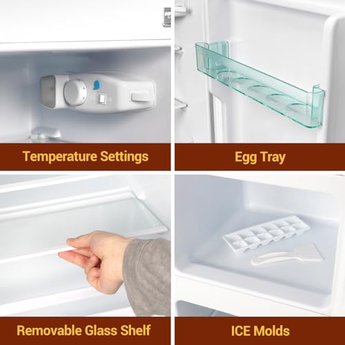 Retro Mini Refrigerator with Freezer 2-Door Retro Compact Fridge with Freezer 3.0Cu. Ft. Fridge for Office with Adjustable Thermostat&Shelves&Egg Tray,Mini Fridge with Freezer for Bedroom,Dorm(Cream)