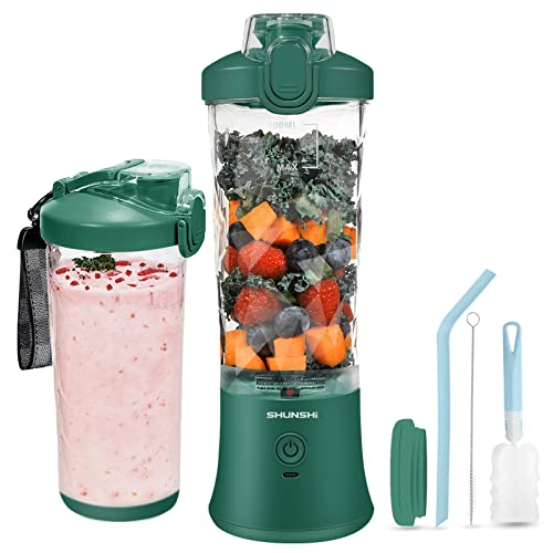 Portable Blender 20 Oz, Personal Size Blender for Shakes and Smoothies with 6 Blades, Mini Small Smoothie Blender Bottles for Kitchen, Home, Travel, Sports (Green)