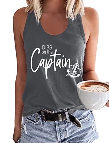 Dibs On The Captain Anchor Tank Shirt Women O Neck Loose Boat Anchor Graphic Tank Tee Beach Sleeveless Racerback Vest
