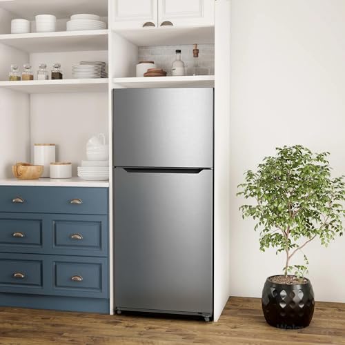 SMETA Refrigerator 14.2 Cu Ft Counter Depth Refrigerators with Top Freezer, Apartment Kitchen Full Size Fridge 30 Inch, Upright Top Mount Garage Refrigerators, Double Door, Frost Free, Ice Maker Ready