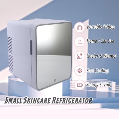 Personal Beauty Fridge, Mirrored Door with LED Light Cooling and Warming Function Refrigerator for All Cosmetics and Skincare Needs, Professional Efficient Low Power 10 Liter(U.S. regulations)